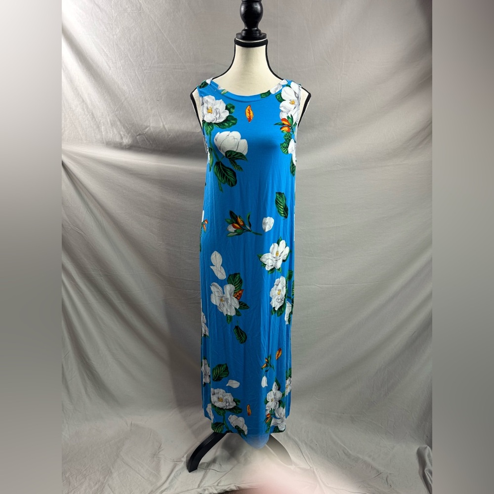 Floral Sleeveless Maxi Tee Dress Blue